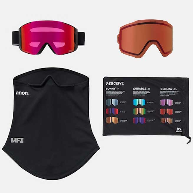 Anon Sync Low Bridge Goggles + Bonus Lens - Black/Perceive Sunny Red 2027