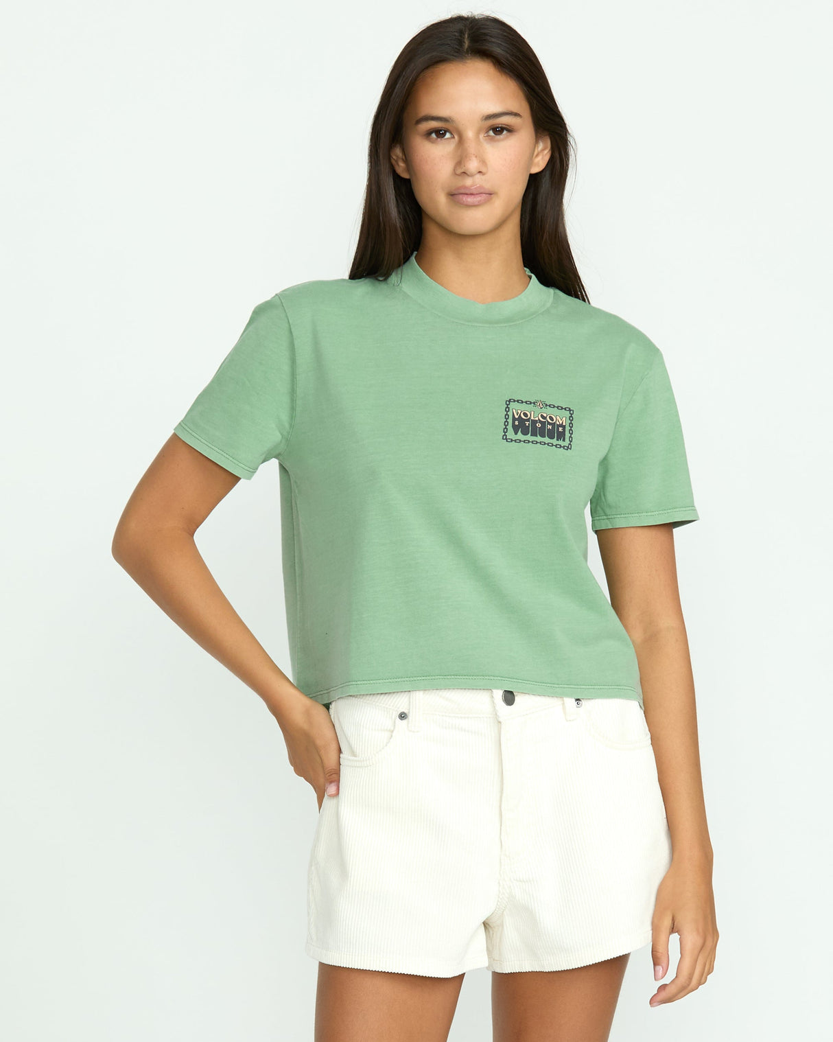 Volcom Women's Dial Crop Short Sleeve Shirt