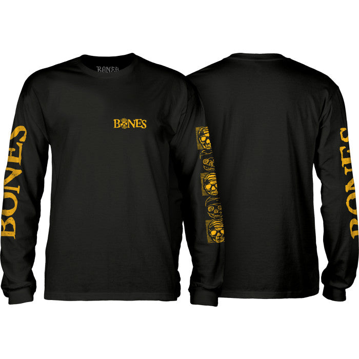 Bones Wheels Black and Gold  Long Sleeve T-Shirt Black