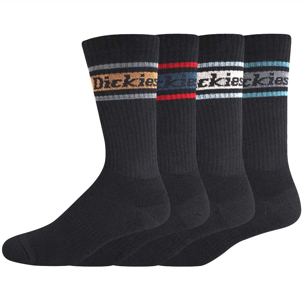 Dickies Rugby Stripe Crew Socks - 4 Pack - Black Multi