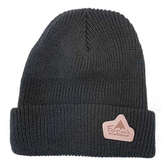 Focus Boardshop Leather Patch Perfect Knit Acrylic Beanie - Black