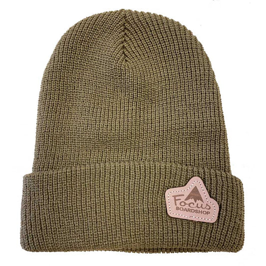 Focus Boardshop Leather Patch Perfect Knit Acrylic Beanie - Granola