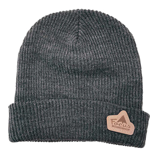 Focus Boardshop Leather Patch Slouch Acrylic Beanie - Heather Charcoal
