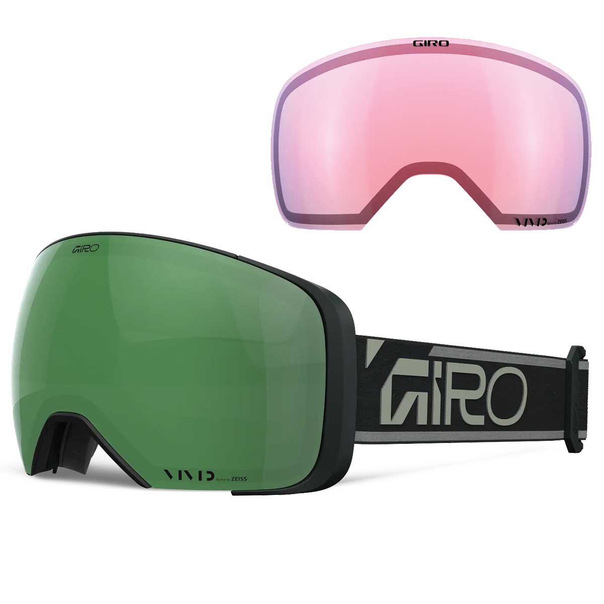 Giro Comp Snow Goggles - 2026 Green Wordmark Strap with Vivid Envy Lens + Bonus Vivid Infrared Lens