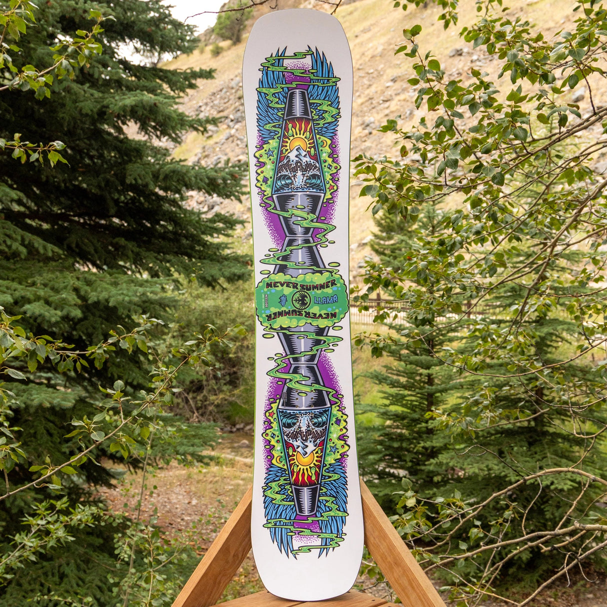 Never Summer Men's Llama Snowboard 2027 - top graphic