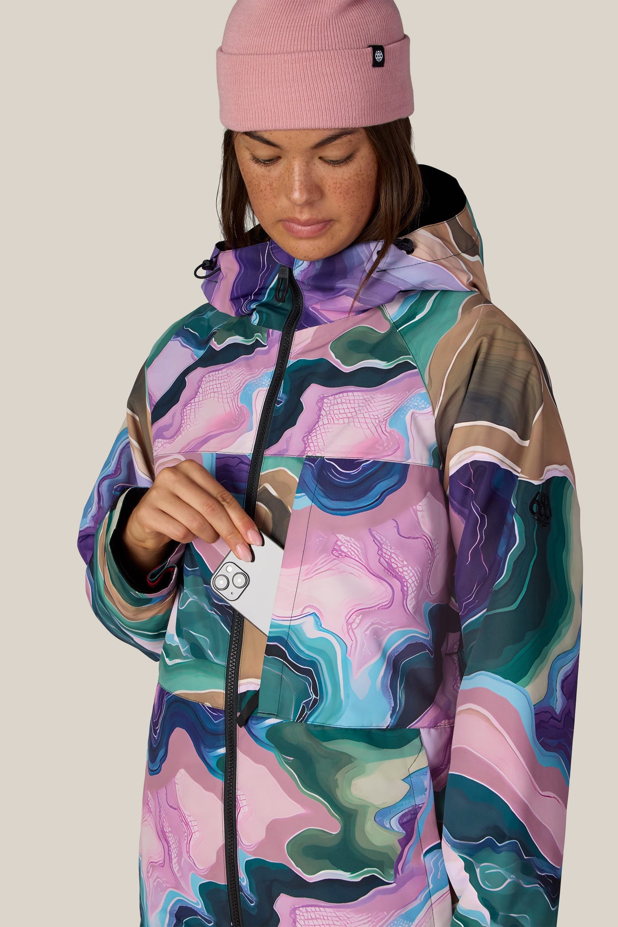 686 Women's Athena Insulated Jacket - Moss Green Sedimentary - pocket detail
