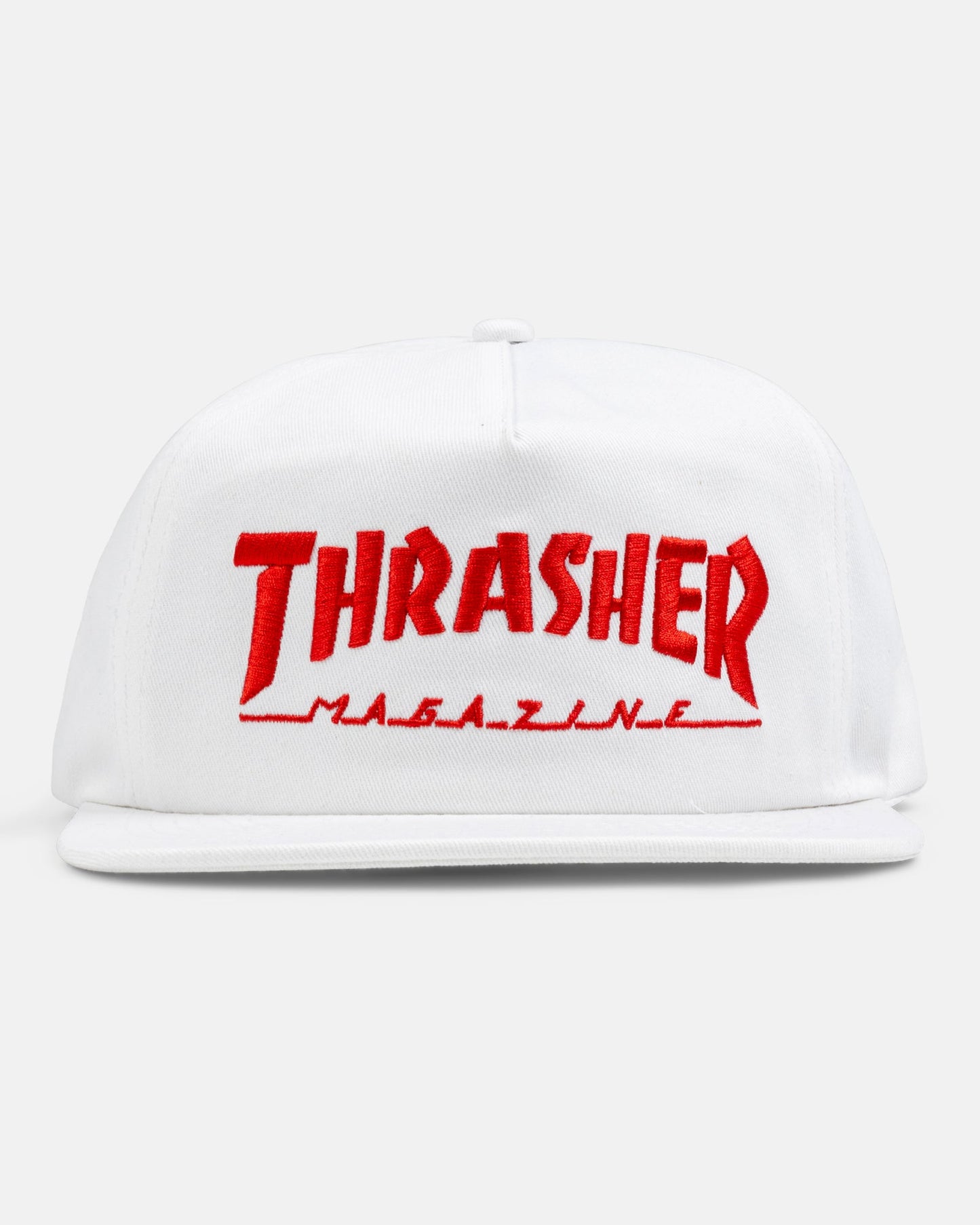 Thrasher Mag Logo 5 Panel Snapback Hat - White/Red