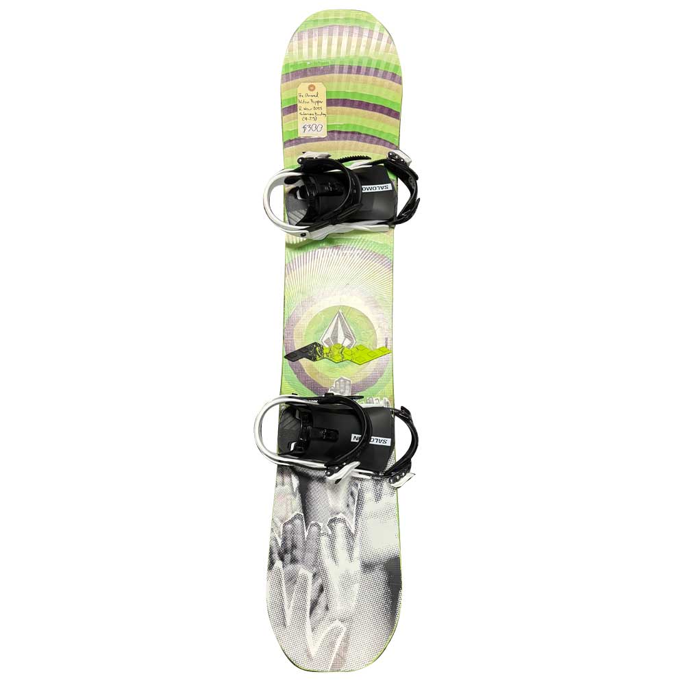 Pre Owned Nitro Ripper x Volcom 132 Snowboard and New 2025 Solomon Bindings Size 4-7.5