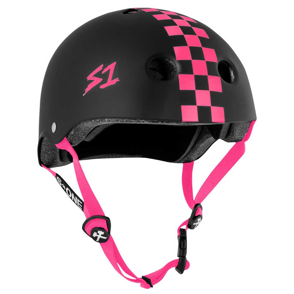 S-One S1 Lifer Helmet Skateboard Helmet Matte Black Pink Checkers