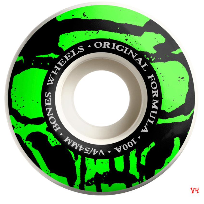 Bones 100a V4 OG Formula Mummy Skulls 54mm Skateboard Wheels White