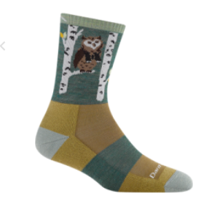 Darn Tough Women's Owl Green Micro Crew Lightweight Hiking Socks