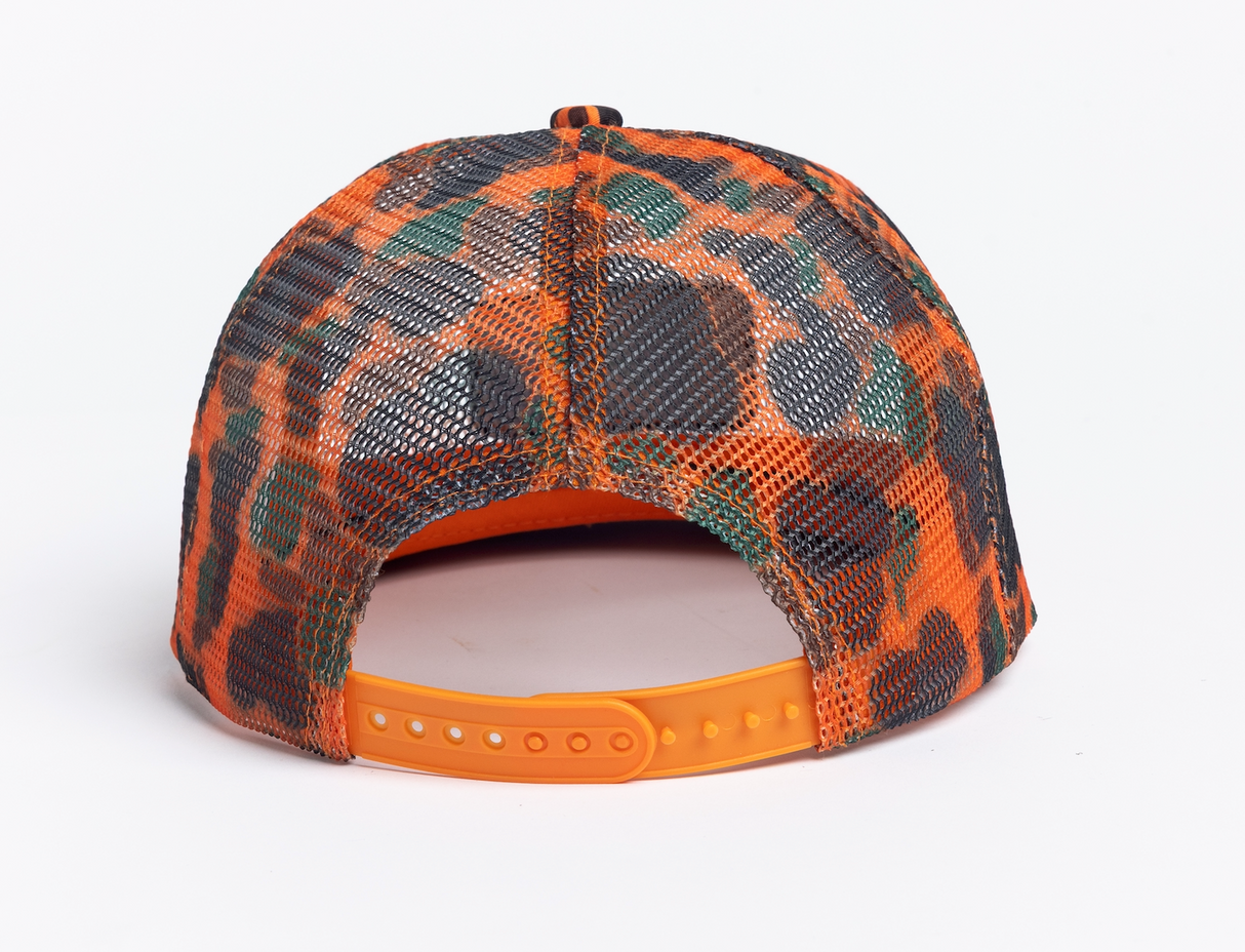Autumn Camo Trucker Full Mesh Snapback Hat - Orange