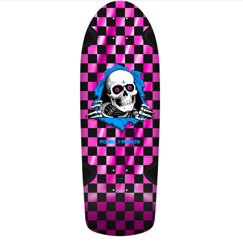 Powell Peralta OG Ripper Checker Reissue Pink Foil Shaped Skateboard Deck - 10.0"