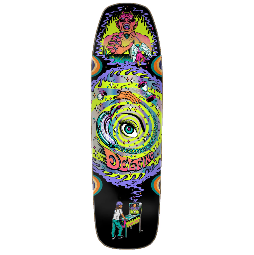 Santa Cruz Delfino Pinball Vision Pro Skateboard Deck 9.14"