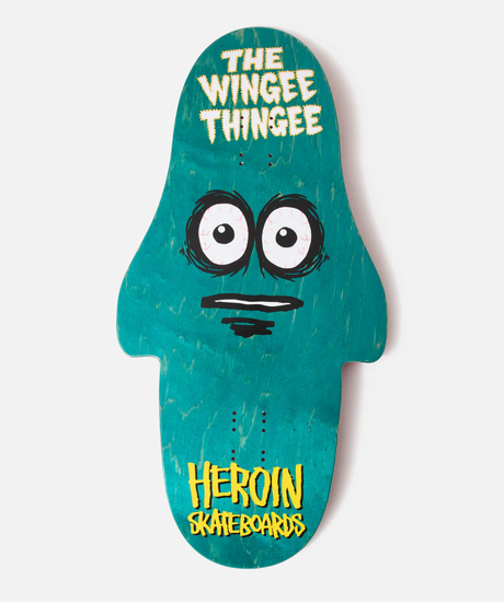 Heroin Team Wingee Thingee Shaped Skateboard Deck 15.25"