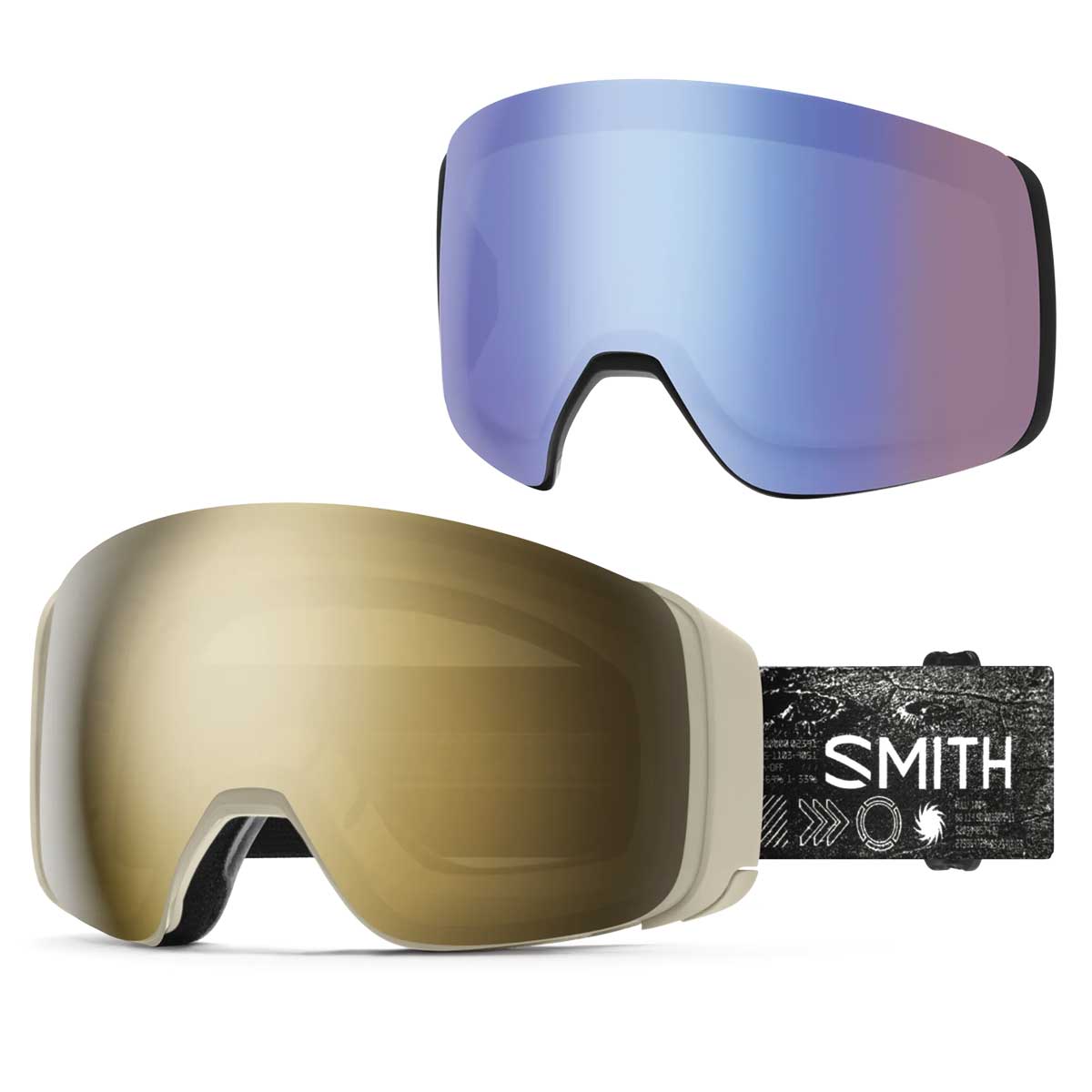 Smith 4D Mag Goggles Chalk Space Invader + ChromaPop Sun Black Gold Lens