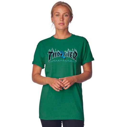 Santa Cruz Women's Thrasher Screaming Flame Logo Short Sleeve T-Shirt - Moss
