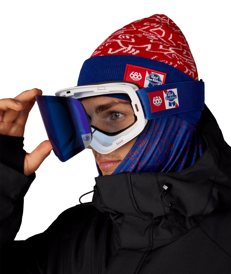 608 Smarty Magnetic PBR Snow Goggles White Frame / Navy Mirror Lens with bonus solar mirror lens - 2027