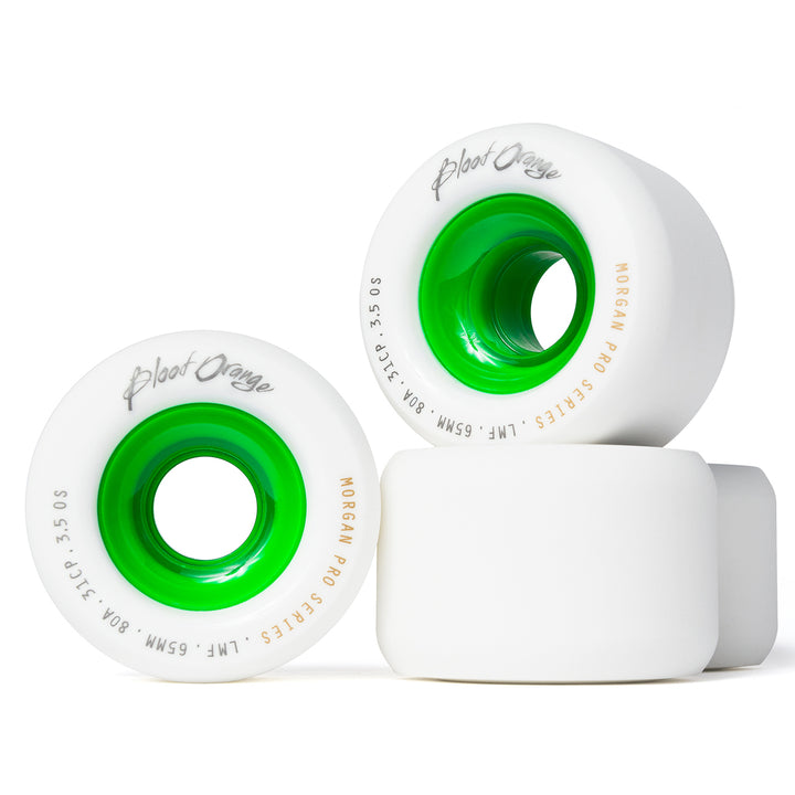 Blood Orange Morgan Pro Series 65mm, 80a Longboard Wheels - White with Green Core