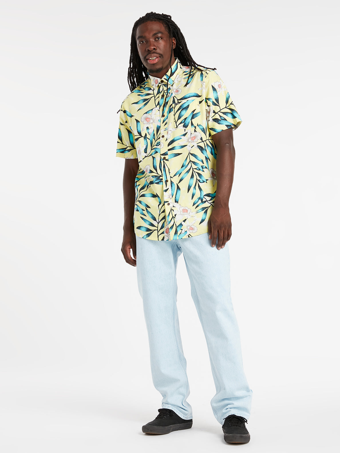 Volcom Tropical Hideout Short Sleeve Button Up T-Shirt - Glimmer Yellow