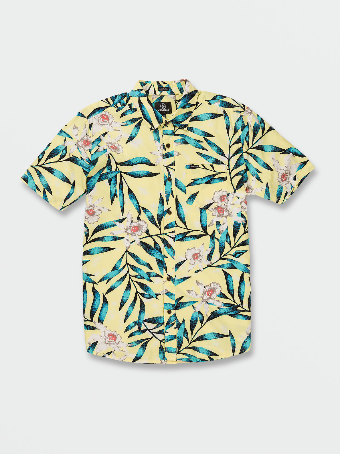 Volcom Tropical Hideout Short Sleeve Button Up T-Shirt - Glimmer Yellow