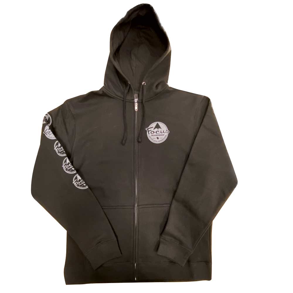 Focus Boardshop Sleeve Mountain Logo Full Zip Hoodie - Black