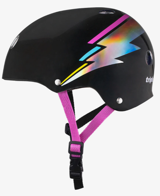 Triple 8 Certified Sweatsaver Skateboard Helmet - Black Lightning Hologram