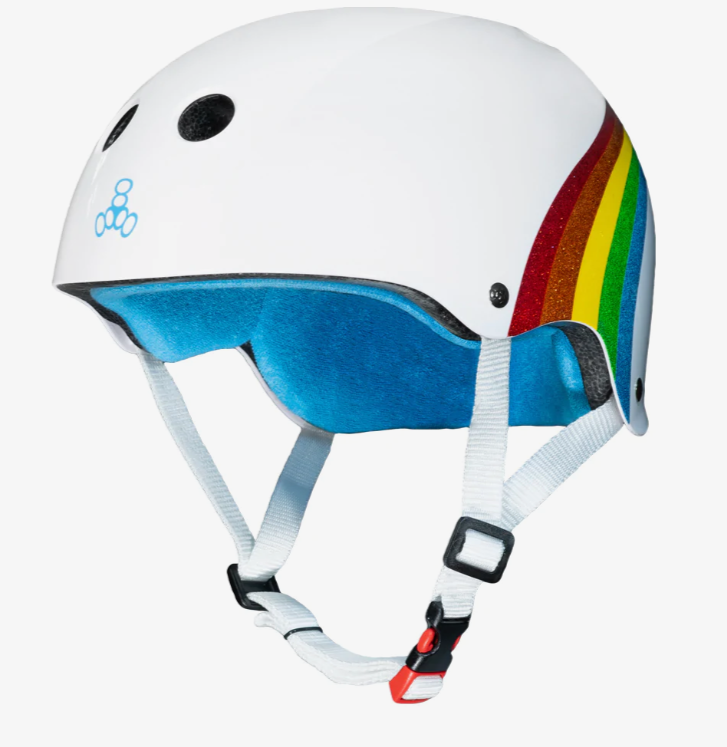 Triple 8 Certified Sweatsaver Skateboard Helmet - White Rainbow Sparkle